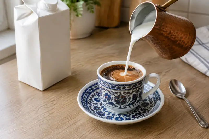 Türk kahvesine ölçülü miktarda süt eklenmesi